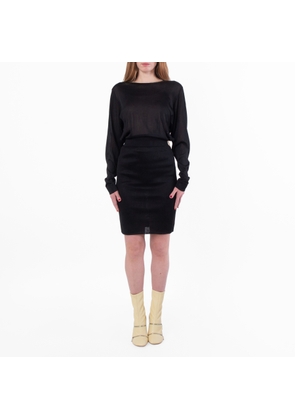 Saint Laurent Black Long-Sleeve Ackless Knit Dress, Size Small
