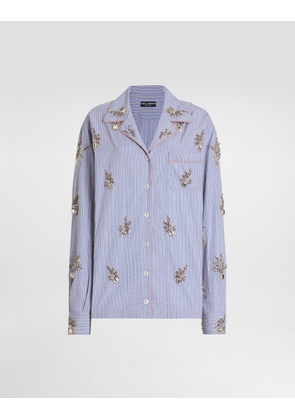 Dolce & Gabbana Cotton Shirt With Crystal Flower Embroidery - Woman Shirts And Tops Multi-colored 40