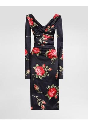 Dolce & Gabbana Rose Bouquet-print Draped Satin Dress - Woman Dresses Multicolor 46