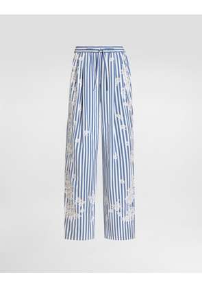 Dolce & Gabbana Striped Poplin Trousers With Embroidery And Rhinestones - Woman Pants And Shorts Multi-colored 38