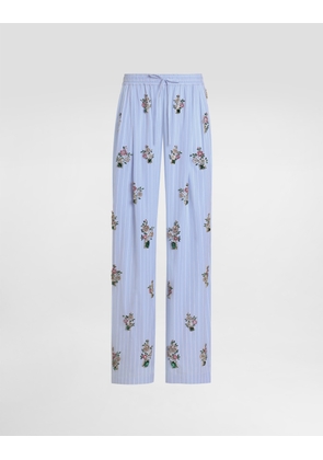 Dolce & Gabbana Striped Poplin Trousers With Crystal Flower Embroidery - Woman Pants And Shorts Multi-colored 46