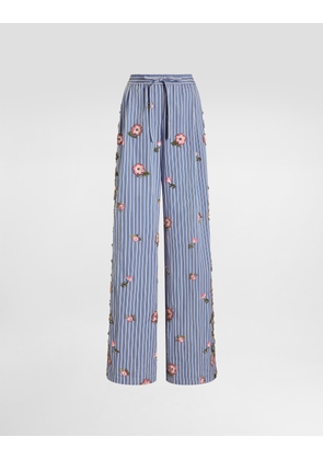 Dolce & Gabbana Poplin Trousers With Floral Embroidery - Woman Pants And Shorts Multi-colored 38