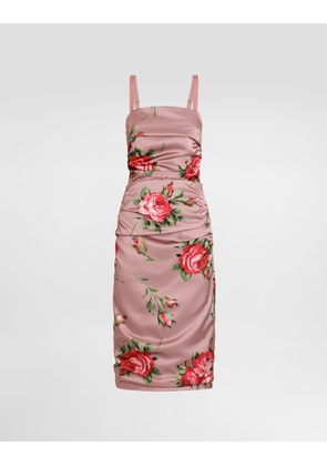 Dolce & Gabbana Rose Bouquet-print Satin Dress - Woman Dresses Multicolor 40