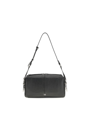 PINKO Black Calf Leather Bos Taurus Shoulder Bag