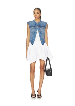 Alexander Wang Prestyle Combo Dress With Denim Vest in White,Blue. Size 0. Also in 2, 4, 6.
