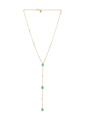 Ettika Dewdrop Lariat Necklace in Metallic Gold.