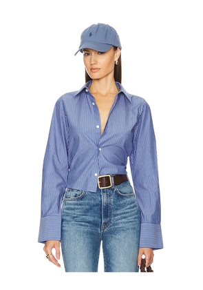 Helsa Pinstripe Poplin Fitted Shirt in Blue. Size M. Also in S, XL.