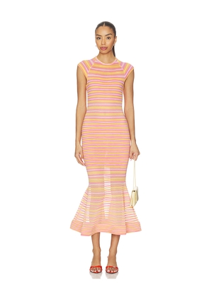 SIMKHAI Danica Knit Midi Dress in Peach. Size L. Also in M, S, XS.