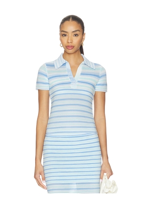 SIMKHAI Paxton Knit Polo in Blue. Size L. Also in M, S, XS.