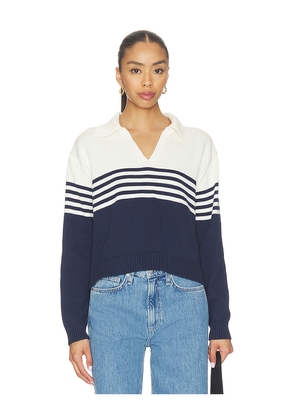 SIMKHAI Jules Knit Polo in White,Navy. Size L. Also in M, S, XS.