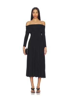Norma Kamali 3/4 Sleeve Cowl Neck Flared Dress in Black. Size L. Also in M, S, XS, XXS.
