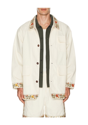 Found Found Kantha Floral Work Jacket in Cream. Size S. Also in L.