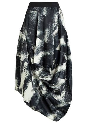 High Geek Printed Satin Midi Skirt - Black - 46 (UK14 / L)