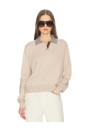 SRG Marielle Long Sleeve Knit Polo in Tan. Size L. Also in M, S, XL, XS.