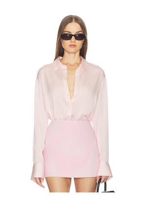 SRG Odette Silk Button Down Shirt in Blush,White. Size L. Also in M, S, XL, XS.