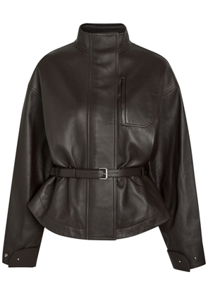 Jacquemus Le Blouson Ciro Belted Leather Jacket - Dark Brown - 40 (UK12 / M)
