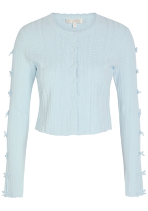 Loveshackfancy Zoriah Bow-appliquéd Pointelle-knit Cardigan - Light Blue - S (UK8-10 / S)