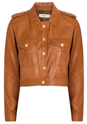 Skiim Amelie Cropped Leather Jacket - Brown - 38 (UK10 / S)