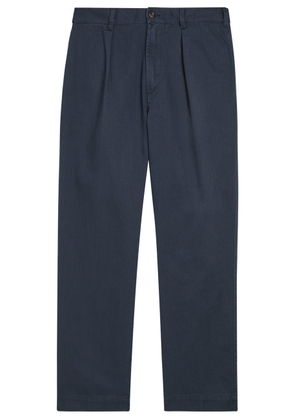 Drake's Herringbone Tapered-leg Trousers - Navy - 36 (W36 / XL)