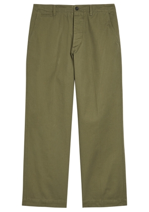 Drake's Herringbone Wide-leg Chino Trousers - Khaki - 30 (W30 / S)