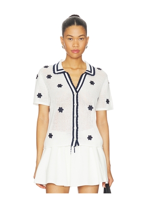 THE UPSIDE Piazza Koa Knit Top in White,Navy. Size L. Also in M, S, XL, XS.