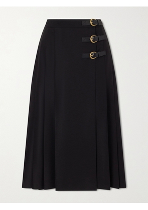 Chloé - Pleated Leather-trimmed Grain De Poudre Wool Midi Skirt - Black - FR 36,FR 38,FR 40,FR 42