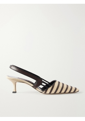Manolo Blahnik - Pelas 50 Leather-trimmed Canvas Slingback Pumps - Neutrals - IT36,IT36.5,IT37,IT37.5,IT38,IT38.5,IT39,IT39.5,IT40,IT40.5,IT41,IT41.5,IT42,IT43