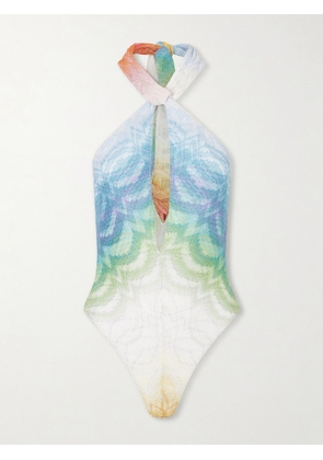 Missoni - Halterneck Metallic Crochet-knit Swimsuit - Blue - IT36,IT38,IT40,IT42,IT44,IT46,IT48