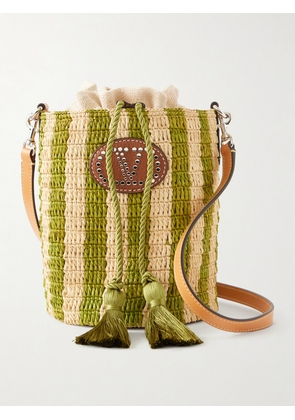 Valentino Garavani - Small Striped Raffia Bucket Bag - Green - One size
