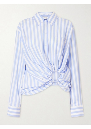 Sportmax - Gathered Striped Cotton-poplin Shirt - Blue - UK 4,UK 6,UK 8,UK 10,UK 12,UK 14,UK 16