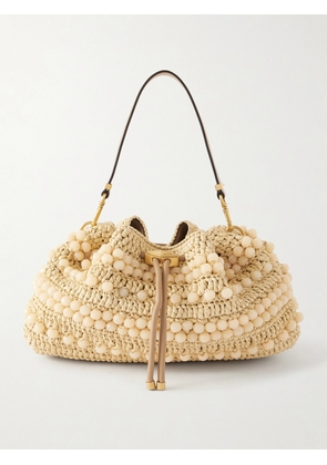 Jimmy Choo - Bon Bon Beaded Leather-trimmed Woven Raffia Shoulder Bag - Brown - One size
