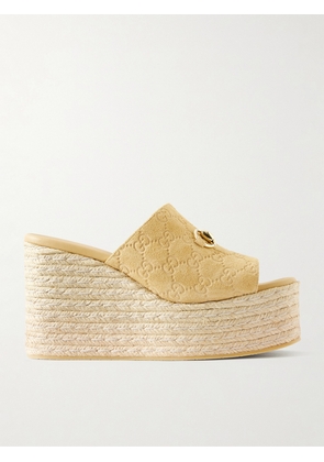 Gucci - Horsebit-embellished Logo-debossed Suede Espadrilles Wedges Mules - Multi - IT36,IT36.5,IT37,IT37.5,IT38,IT38.5,IT39,IT39.5,IT40,IT41