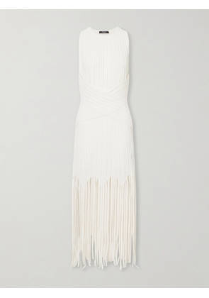 Balmain - Fringed Pointelle-knit Midi Dress - Off-white - FR 34,FR 36,FR 38,FR 40,FR 42