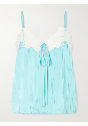Chloé - Lace-trimmed Crinkled Silk-satin Top - Blue - FR 34,FR 36,FR 38,FR 40,FR 42,FR 44