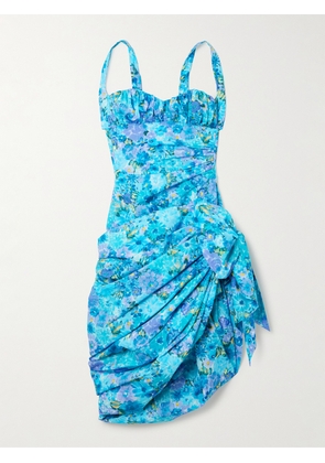 Chloé - Asymmetric Bow-detailed Draped Gathered Floral-print Cotton Mini Dress - Blue - FR 34,FR 36,FR 38,FR 40