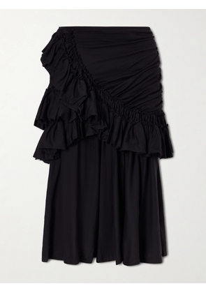 Dries Van Noten - Ruffled Cotton-jersey Midi Skirt - Black - x small,small,medium,large