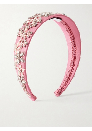 Erdem - Crystal-embroidered Satin Headband - Pink - One size
