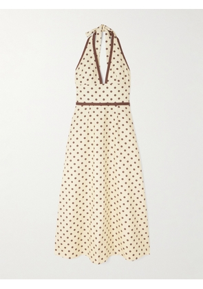 Posse - Bowie Polka-dot Linen And Cotton-blend Halterneck Midi Dress - Cream - xx small,x small,small,medium,large