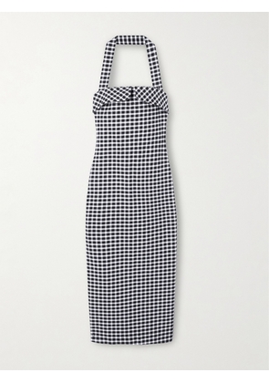 Posse - Chiara Checked Cotton-blend Halterneck Midi Dress - Black - xx small,x small,small,medium,large