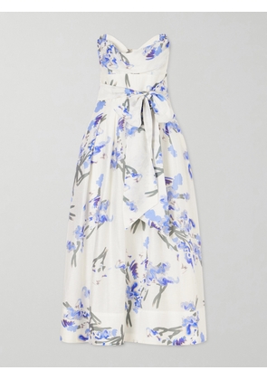 Rebecca Vallance - Bluebell Belted Draped Floral-print Organza Midi Dress - White - UK 4,UK 6,UK 8,UK 10,UK 12,UK 14