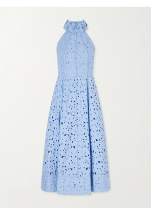 Rebecca Vallance - Nuvola Appliquéd Broderie Anglaise Cotton Halterneck Midi Dress - Blue - UK 6,UK 8,UK 10,UK 12,UK 14,UK 16