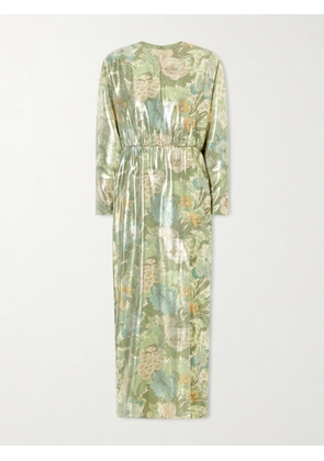 Valentino Garavani - Cut-out Floral-print Silk-blend Lamé Midi Dress - Green - IT36,IT38,IT40,IT42,IT44,IT46