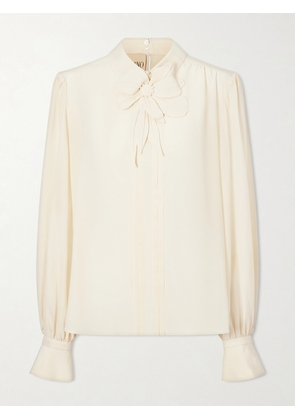 Valentino Garavani - Bow-embellished Silk-crepe De Chine Blouse - Cream - IT36,IT38,IT40,IT42,IT44,IT46,IT48,IT50
