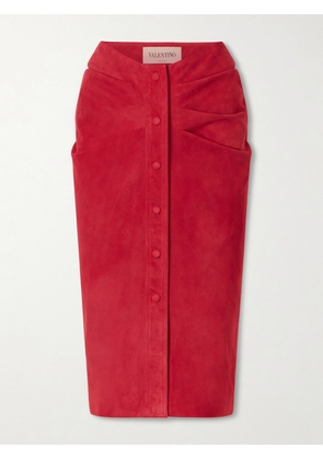 Valentino Garavani - Gathered Suede Midi Skirt - IT36,IT38,IT40,IT42,IT44,IT46
