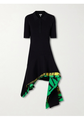 LOEWE - Asymmetric Layered Printed Jersey Midi Dress - Black - x small,small,medium,large