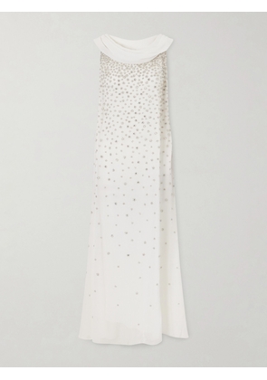 Clio Peppiatt - Kaia Scarf-detailed Crystal-embellished Crinkled-chiffon Gown - White - x small,small,medium