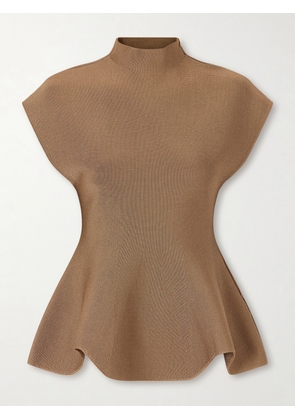 KHAITE - Andra Stretch-knit Turtleneck Peplum Top - Brown - x small,small,medium,large