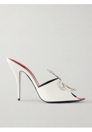 Valentino Garavani - Coeur Vipère Crystal-embellished Leather Mules - White - IT35,IT36,IT36.5,IT37,IT37.5,IT38,IT38.5,IT39,IT39.5,IT40,IT41,IT42