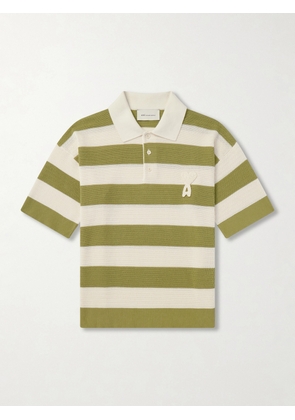 AMI PARIS - Logo-Embroidered Knitted Cotton Polo Shirt - Men - Green - XS