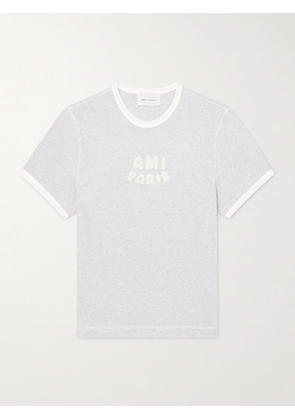 AMI PARIS - Logo-Embroidered Cotton-Jersey T-Shirt - Men - Gray - XS